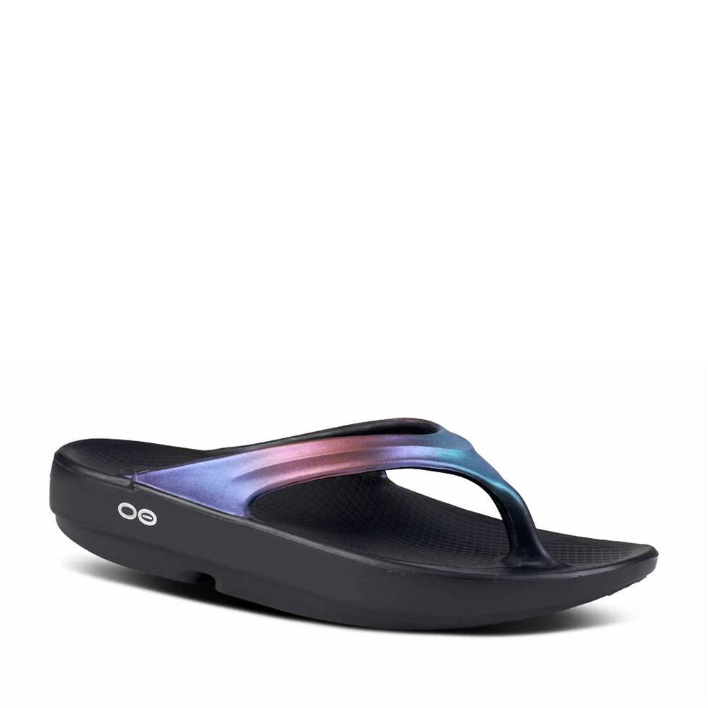 NEW OOFOS women's oolala luxe thong slippers in midnight spectre